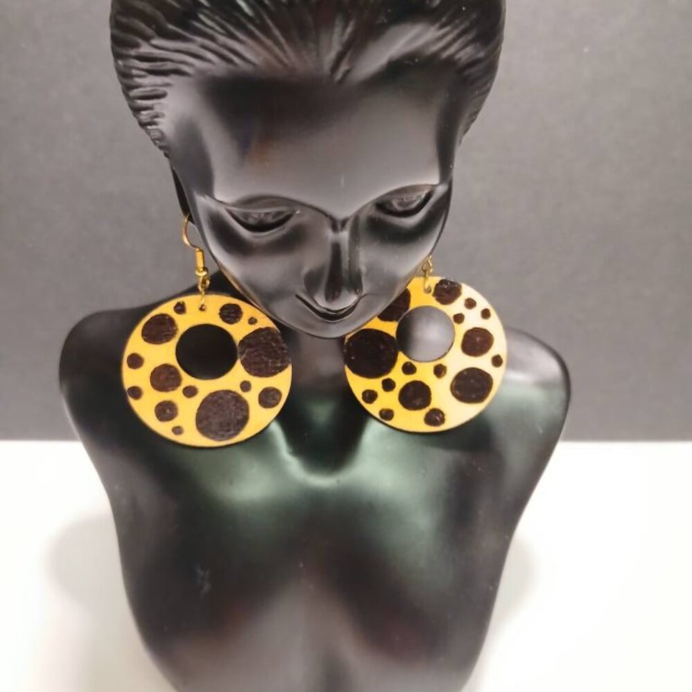 Afrocentric Earrings / Dalmatian Earrings / Wooden Earrings / Hand-painted